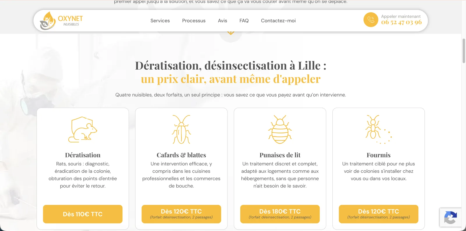 Capture — tarifs transparents par nuisible