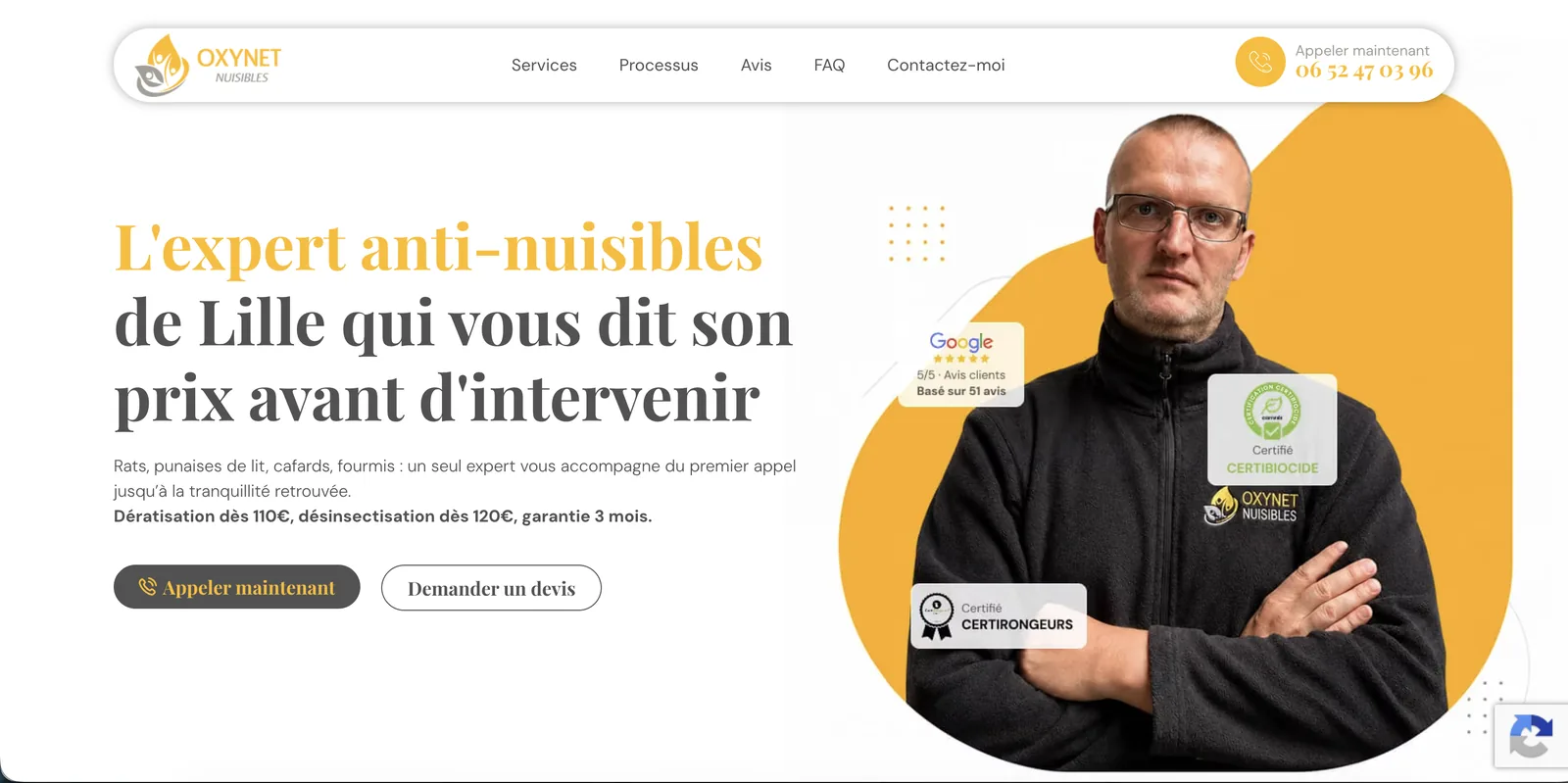 Capture principale du site — Oxynet Nuisibles