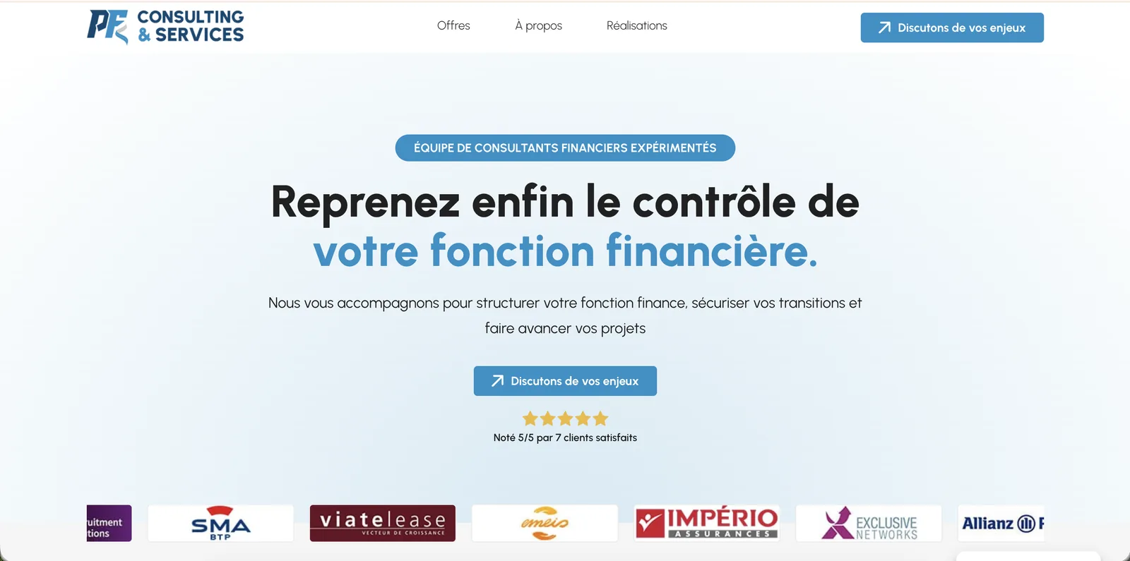 Capture principale du site — PFK Consulting & Services